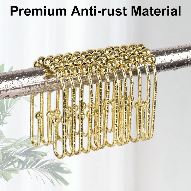Resze U Shaped Shower Curtain Hooks Rings,12 Pcs Durable Rust Resistant Metal Shower Hooks, Double Glide Smoothly Anti-Drop Shower Rings for Shower Curtain Rod,Golden - Image 5